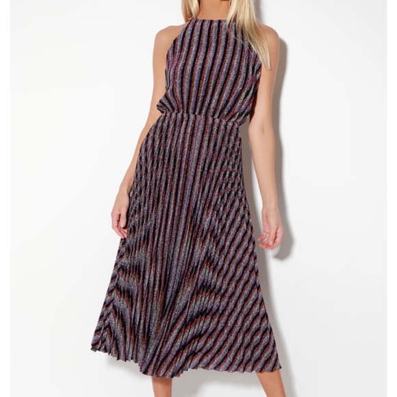 Lulu's Dresses & Skirts - Lulu’s purple multi striped pleated halter dress Lulu's Dresses & Skirts - Lulu’s purple multi striped pleated halter dress
